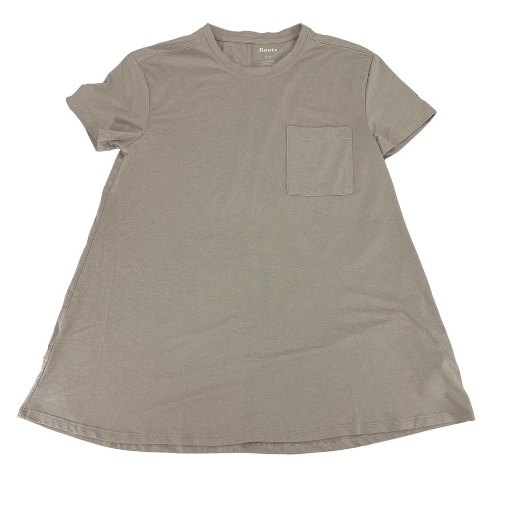 Roots short sleeve shirt tunic size small light pink tan recycled polyester